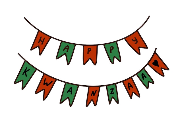 Simpatiche bandiere festive che sventolano con il testo happy kwanzaa per il festival kwanzaa