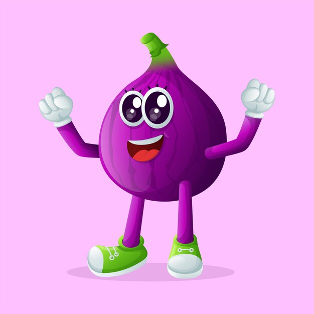 Vector cute fig character making a victory sign with his hand perfect for kids merchandise and sticker banner promotion or blog