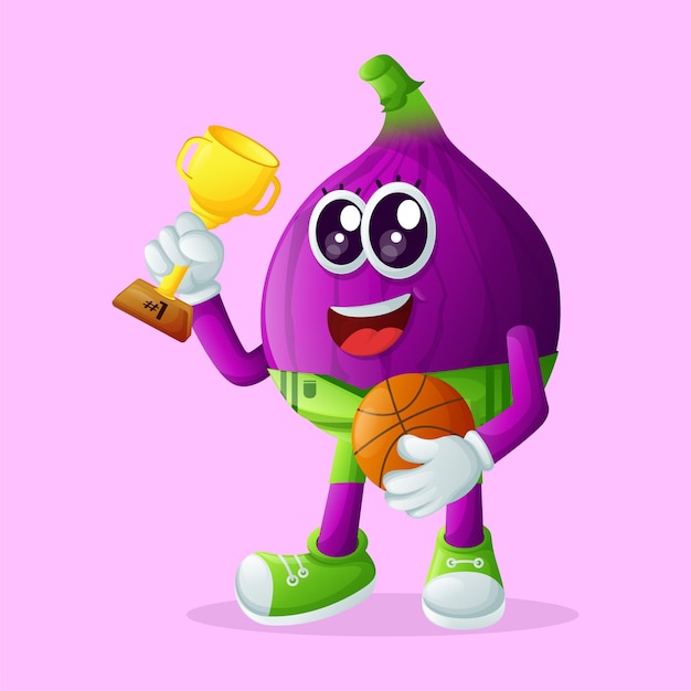 Cute fig character playing basketball perfect for kids merchandise and sticker banner promotion or blog