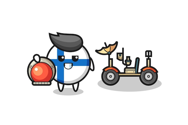 The cute finland flag badge as astronaut with a lunar rover