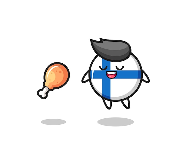 프라이드 치킨 때문에 떠 있는 귀여운 핀란드 국기 배지