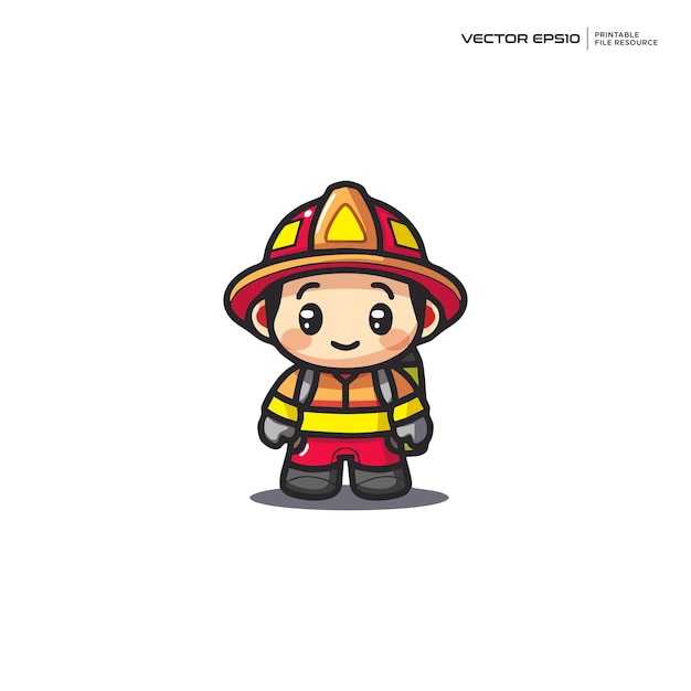 cute firefighter character mascot logo design vector illustration