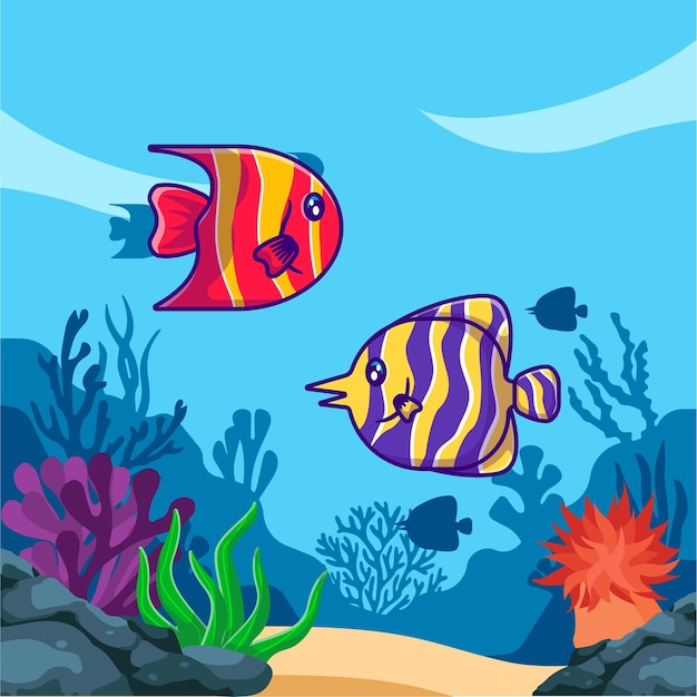 海のかわいい魚の動物漫画イラスト