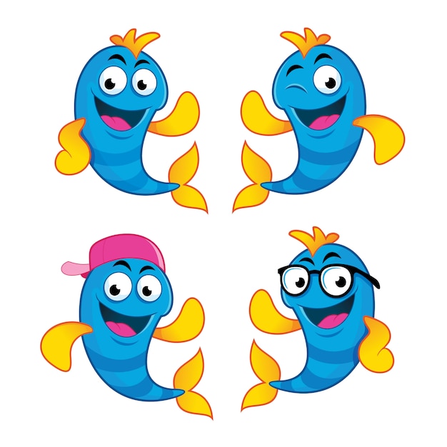 Vector cute fish cartoon characters