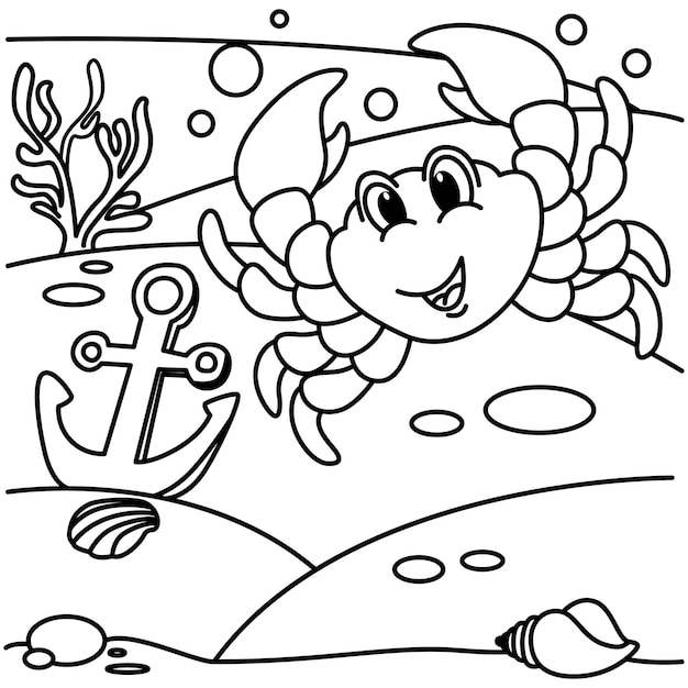 Cute fish cartoon coloring page illustration vector for kids coloring book