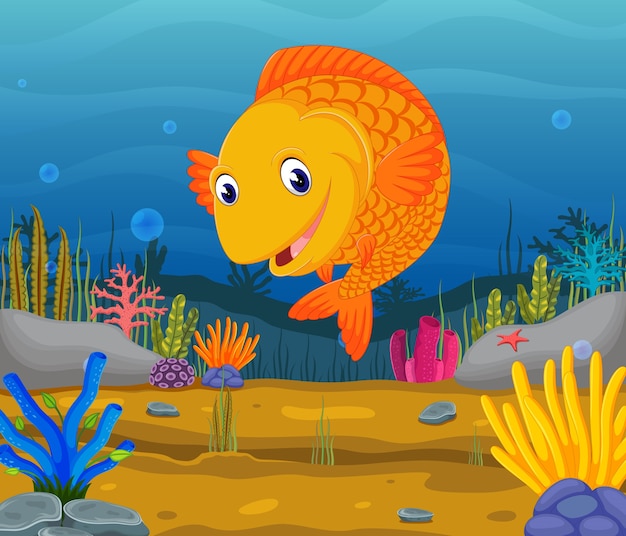 Cute fish cartoon in the sea