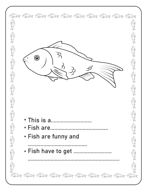 Cute Fish coloring activity book page for kids