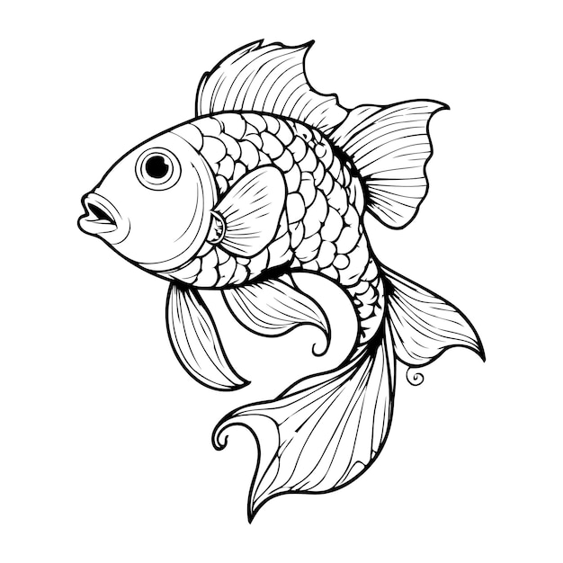 Cute Fish Coloring Page for Kids and Adults