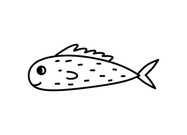 白い背景に分離されたかわいい魚 落書きスタイルの手描きイラスト