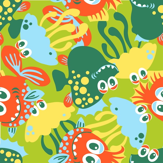 Vector cute fish vector seamless pattern set. lovely nursery art for card, invitation, wall art