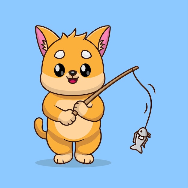 Vector cute fishing cat vector illustration