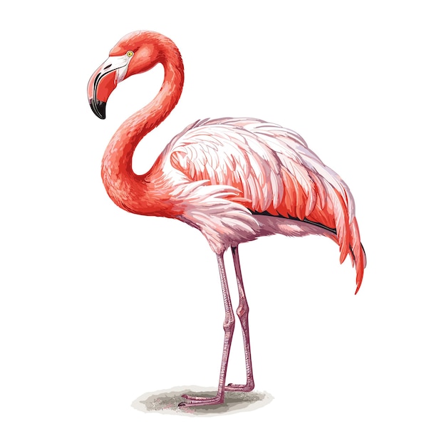 Vector cute flamingo bird cartoon character watercolor style