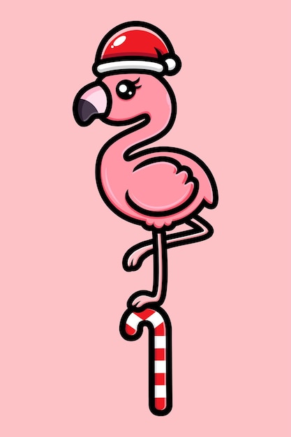 Cute flamingo bird celebrating christmas