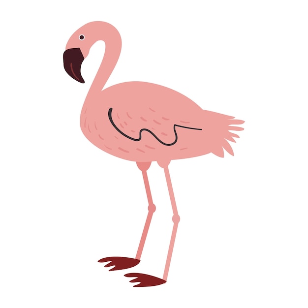 Cute flamingo cartoon illustration in a naive flat style