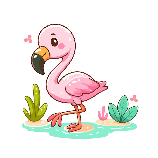 cute flamingo cartoon vector on white background