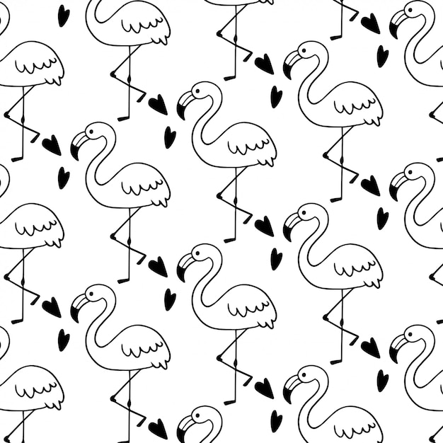 Cute flamingo doodle seamless pattern