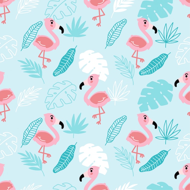 Cute flamingo tropical summer seamless pattern