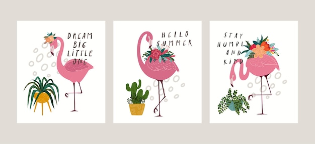 Cute flamingo with flowers illustration