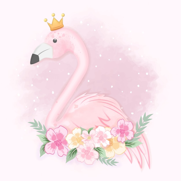 Милый фламинго с цветами
