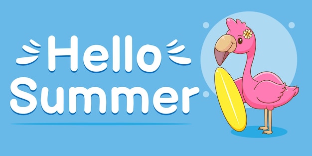 Cute flamingo with summer greeting banner