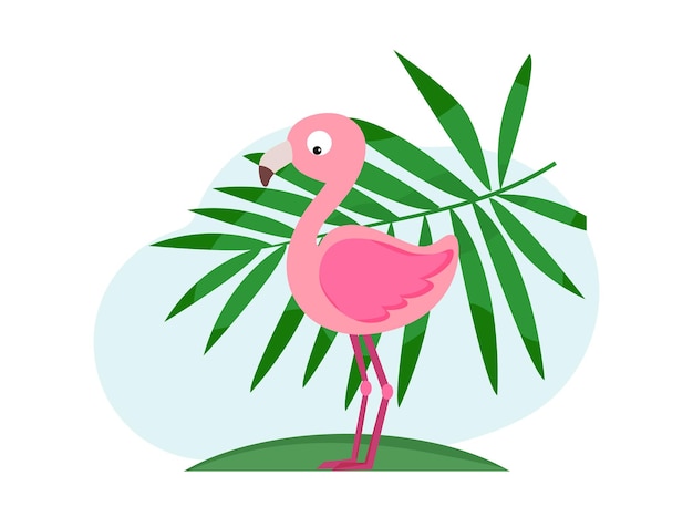 Cute flamingo with tropical leaf background summer illustration tropical bird vector illustration