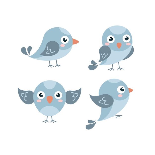 Коллекция cute flat blue sparrow