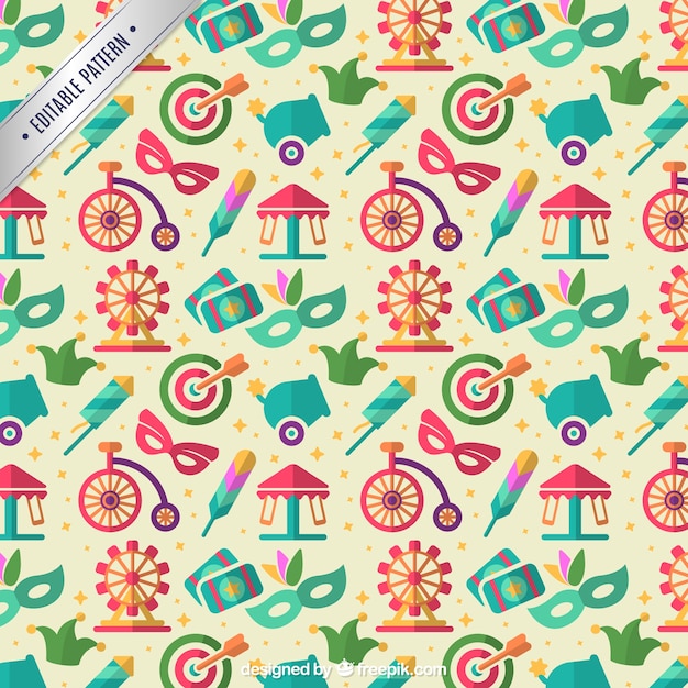 Cute flat carnival elements pattern