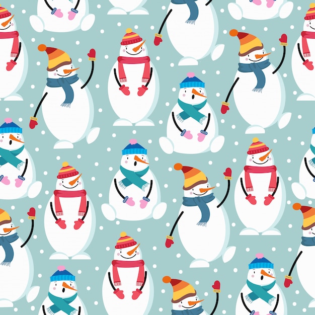 Vector cute flat design christmas seamless pattern with snowman