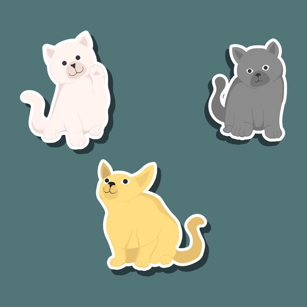 Vector cute flat design sticker cat set