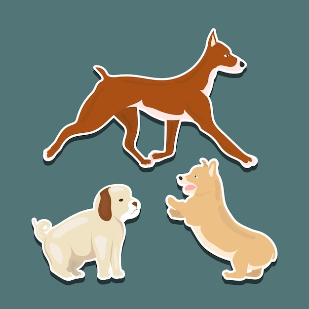 CUTE FLAT DESIGN STICKER DOG SET