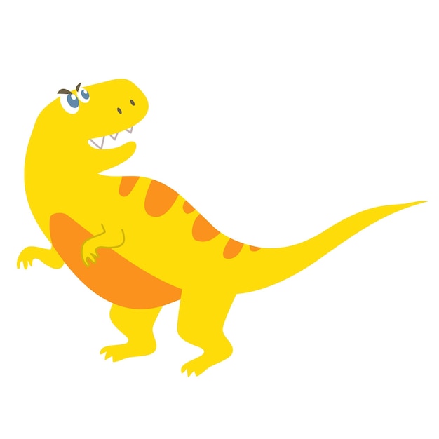 Cute flat dinosaur on a white background Funny cartoon dinosaur isolated on white background