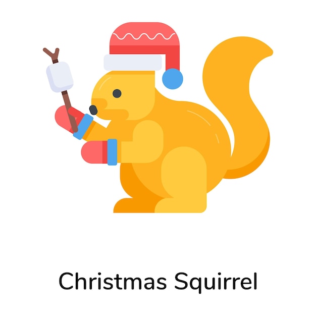 Cute flat icon of a christmas squirrel