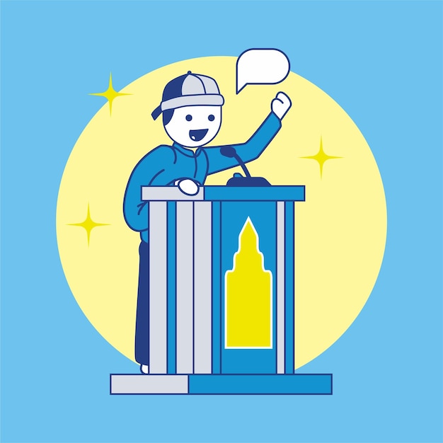 Cute flat illustration boy podium speaking loud