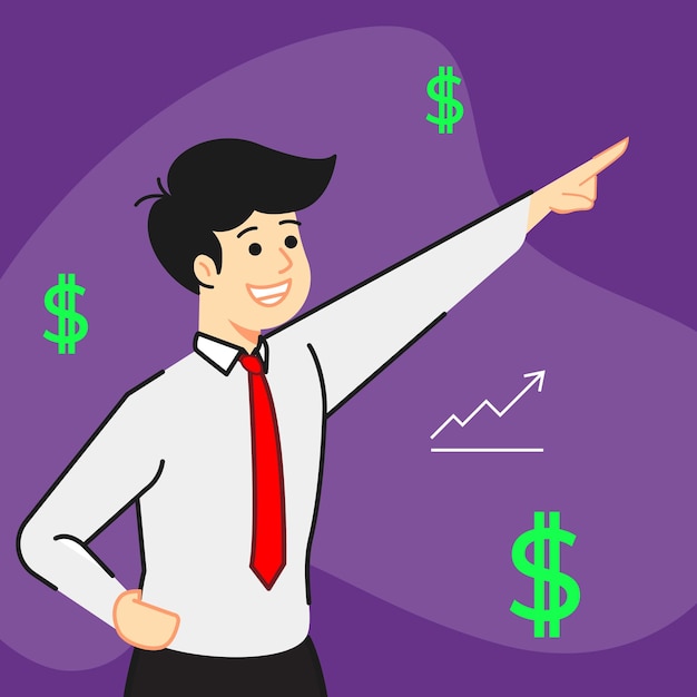 Cute flat illustration man success business money