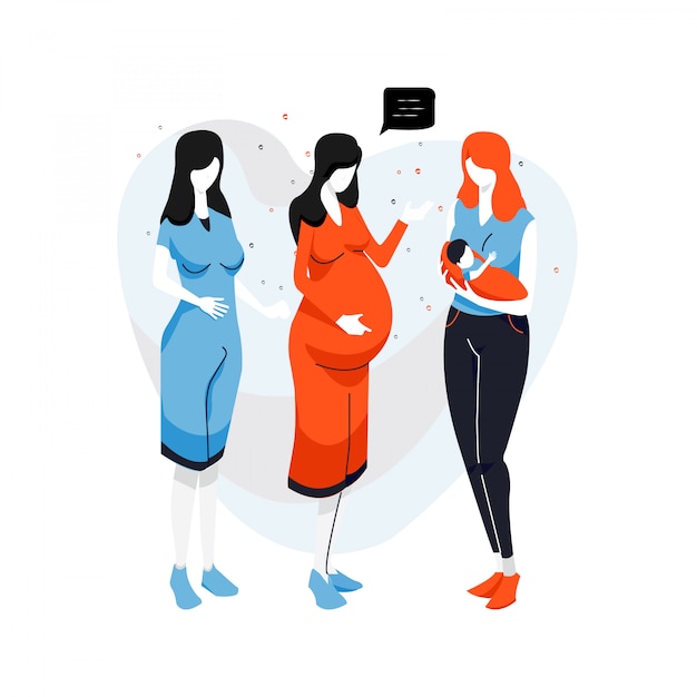 Gruppo di donna incinta illustrazione piatto carino. illustrazione di vettore del fumetto di gravidanza