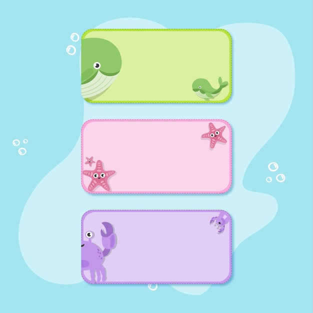 Vector cute flat ocean animal notebook label