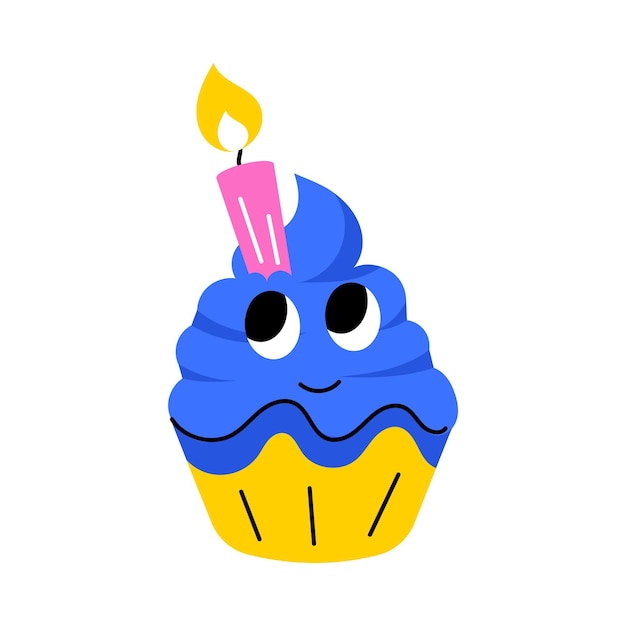 Vector cute flat sticker of a birthday cupcake