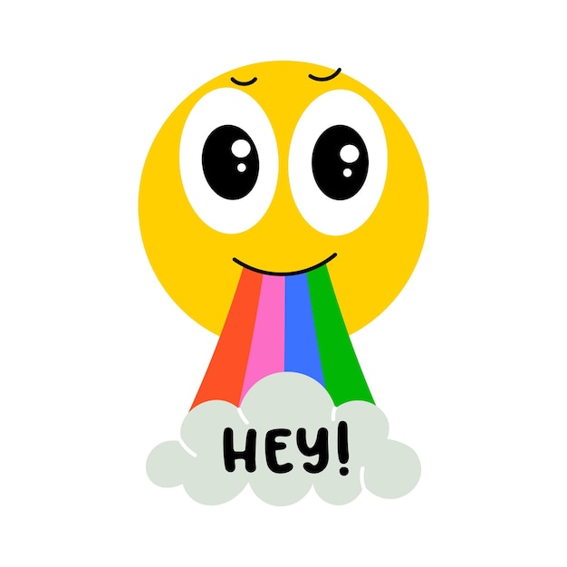 Cute flat sticker of emoji with rainbow tongue