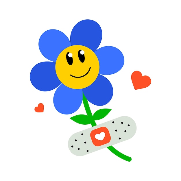 Cute flat sticker of a happy flower