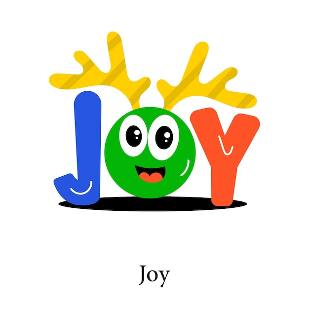 A cute flat sticker of joy word with emoji