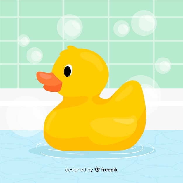 Vector cute flat yellow rubber duckling illustrated