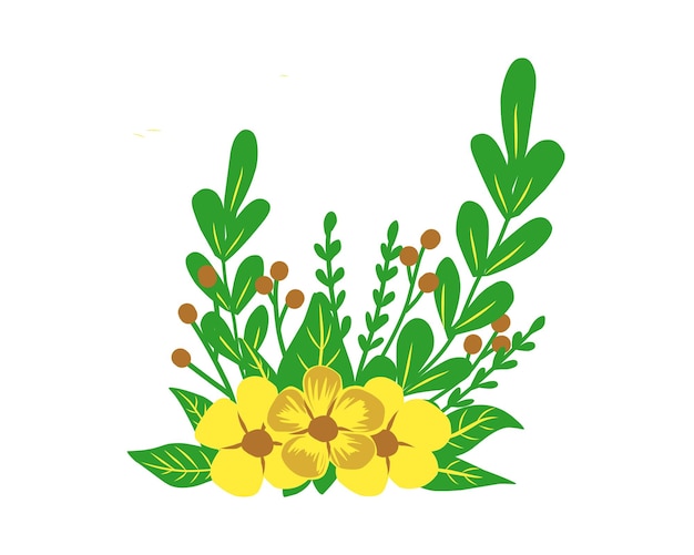 벡터 노란색 꽃 과 초록색 잎 을 가진 귀여운 꽃줄기 터 일러스트레이션