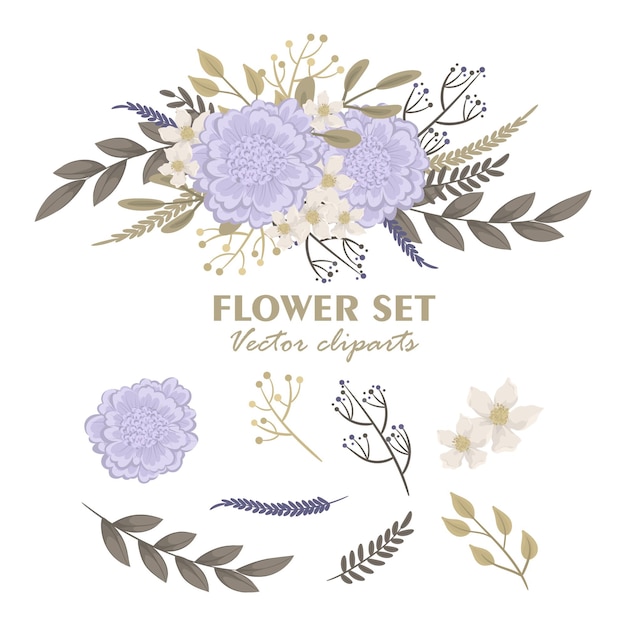Vector cute floral bouquets, clipart flowers set