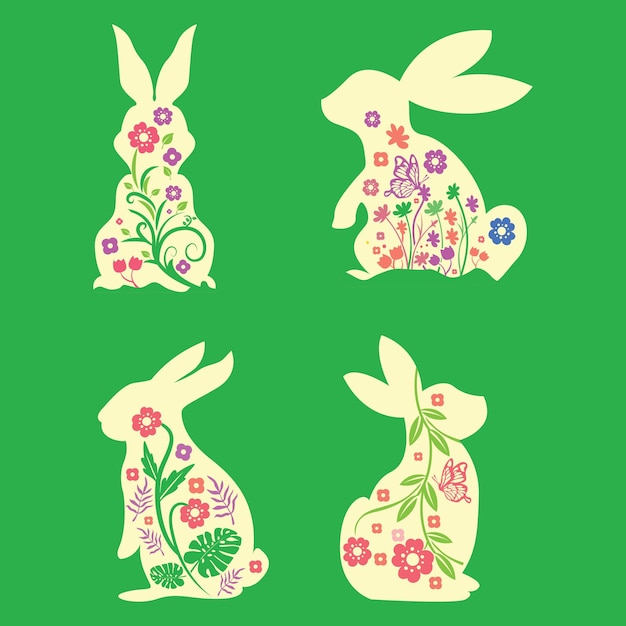 Simpatico coniglietto floreale happy easter clipart per file tagliati