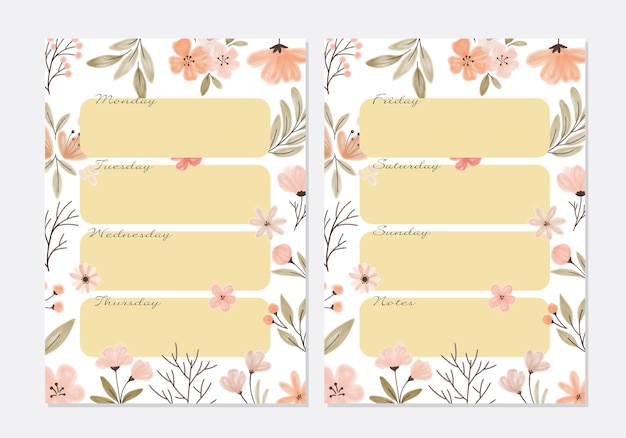 Vector cute floral daily notes template