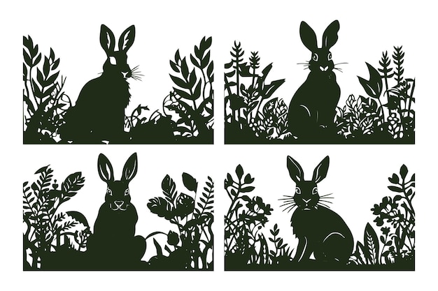 クリックとレーザーカットのための可愛い花のイースターウサギのシルエットデザインファイル