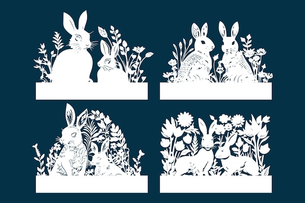 Cute Floral Easter bunny rabbit Silhouette Design Files for Cricut and Laser Cut