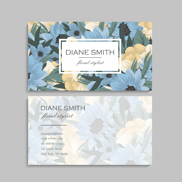 Vector cute floral pattern business card name card design template