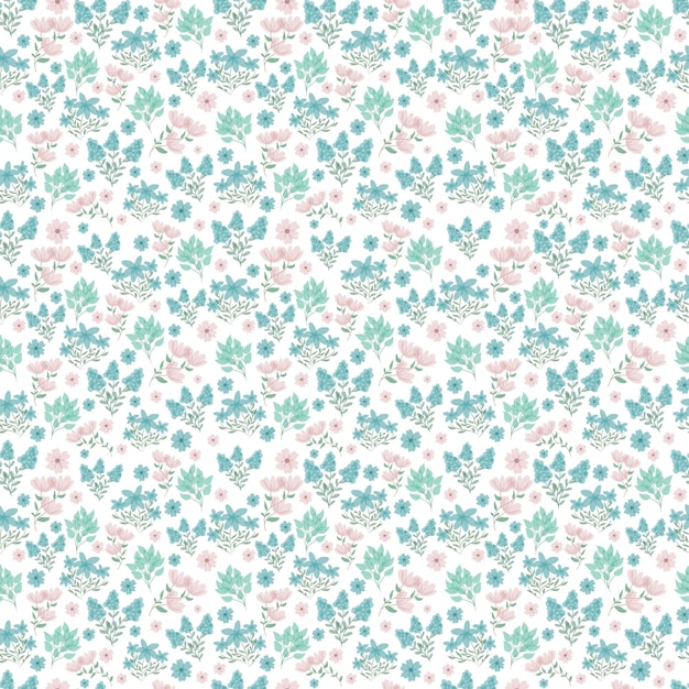 Cute floral pattern pretty spring flowers on white background