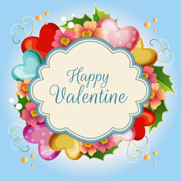 Cute floral valentine illustration blue background